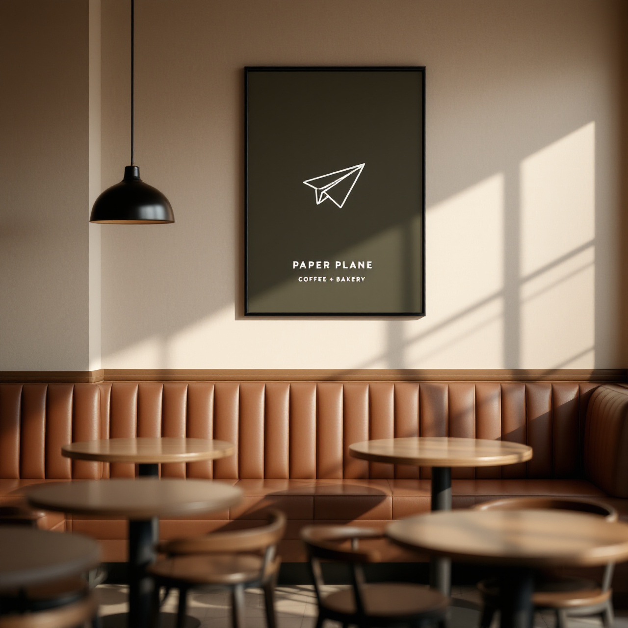 Paper Plane interior with framed emblem